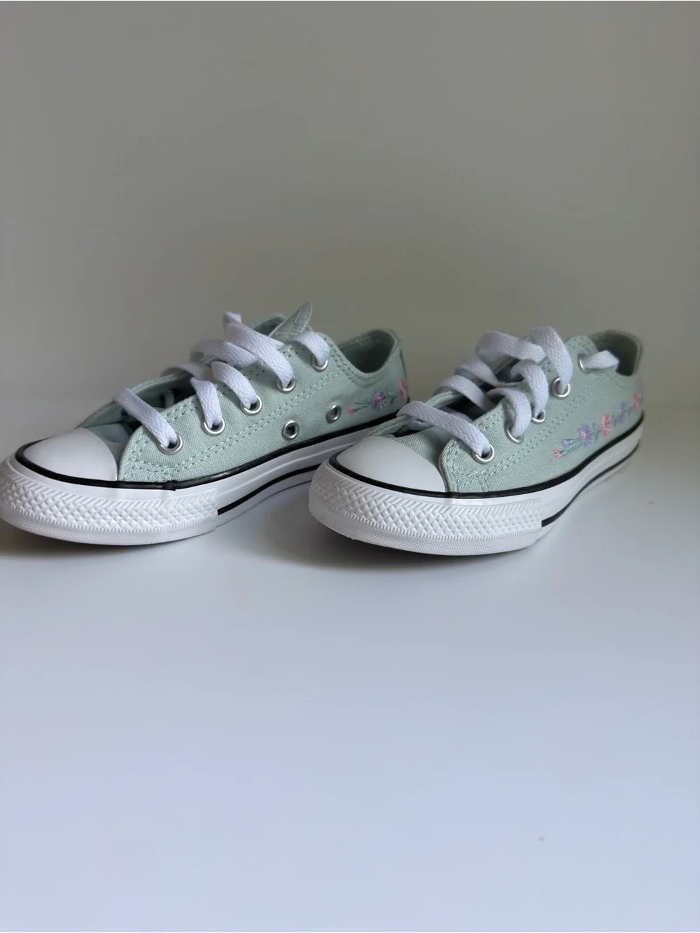 Converse Kids Mint Green Floral Low-Top Sneakers